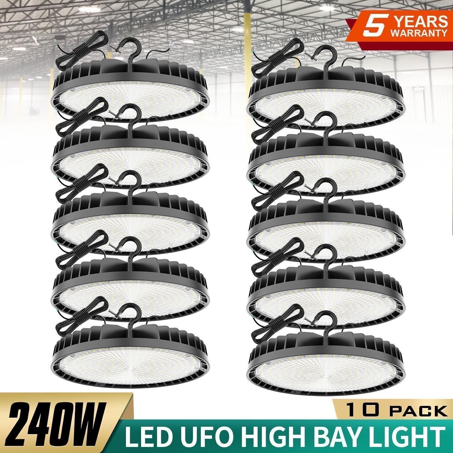 10PACK 240W UFO LED High Bay Light Commercial Warehouse Garage Led Shop Lighting