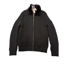 NEW Prada Faux-Fur Collar Cardigan Knit Sweater Full-Zip Black Mens Size 56 EU