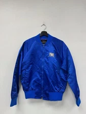 Vintage Disney Channel Jacket Mens Large Blue Satin Bomber Mickey 80s Made USA