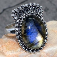 Fiery Labradorite 925 Silver Plated Gemstone Ring Us 10 Aesthetic Jewellery GW