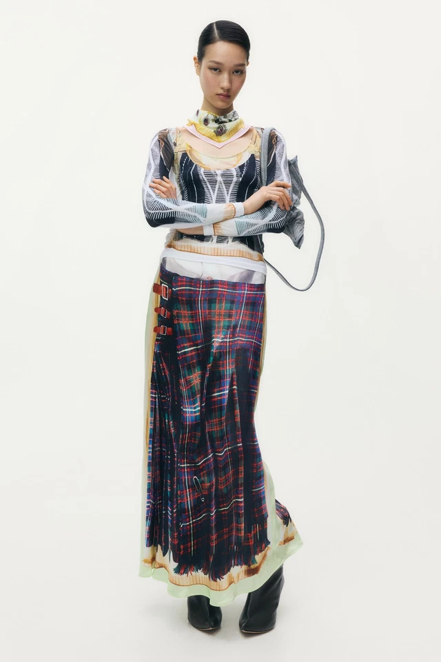 H&M x Glenn Martens Printed Satin Skirt Red Checked - All Sizes - Image 2 of 4