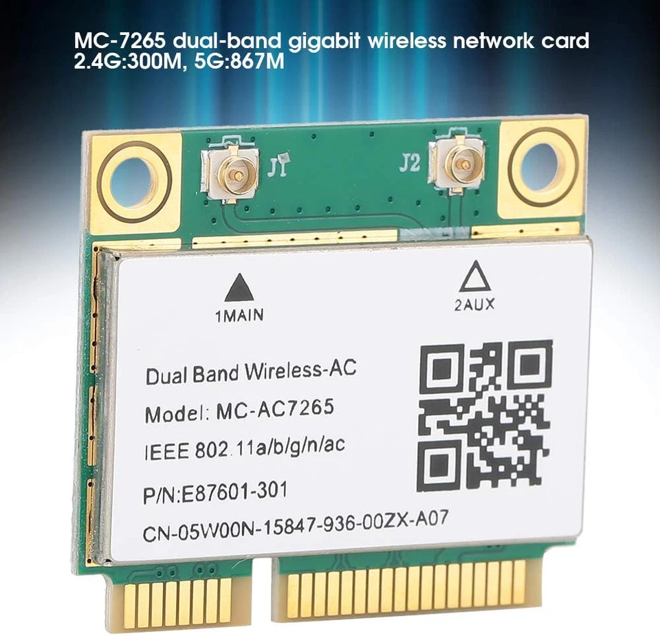 Scheda Di Rete MC-AC7265, Scheda Di Rete Wifi Wireless Mini PCI-E Gigabit Scheda - Immagine 2 di 4