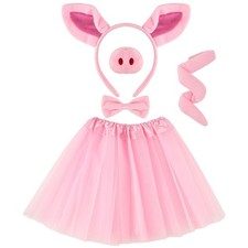 5 Pieces Pig Costume Set Pig Ears Headband Nose Bow Tie Tail Tutu Skirt Fancy...