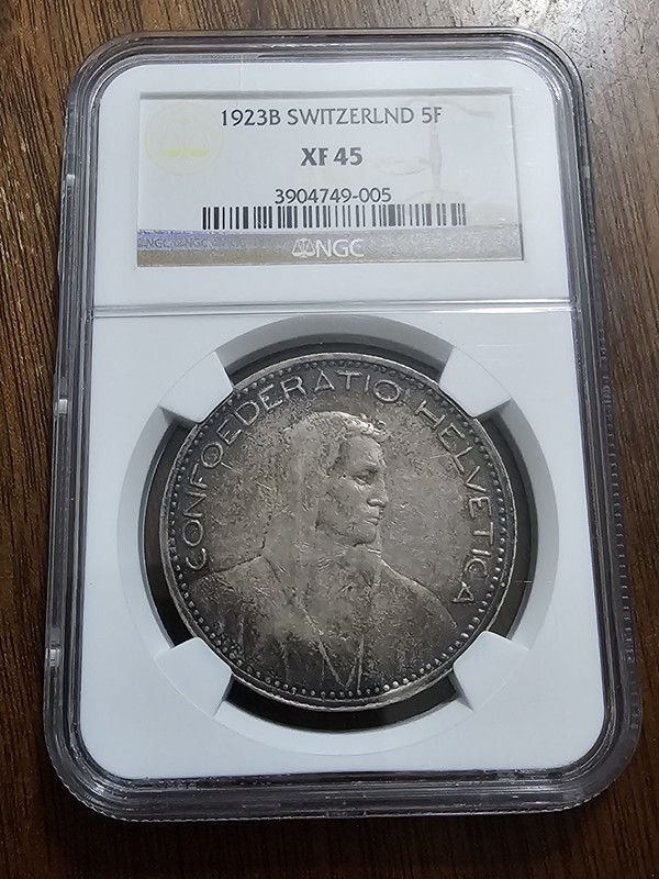 Gorgeous Crusty Original 1923-B *Herdsman* Switzerland Silver 5 Francs NGC XF45