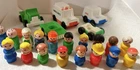 Vintage Fisher Price Little People Lot of 24 pcs (18 Figures 5 Vehicles 1 Table)