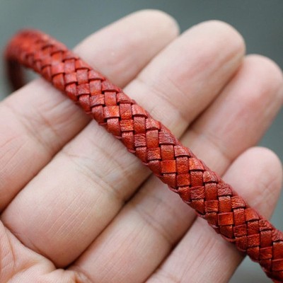 Geflochtenes Lederband flach 10x5mm Dye Red mit Kern für Schmuck 1m - DIY Armba