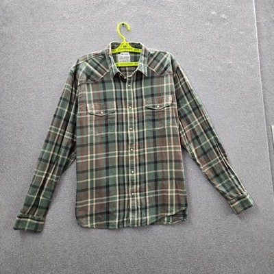 Lucky Brand Men Button Up Shirt XL/TG Green Plaid Flannel Pearl Snap Western