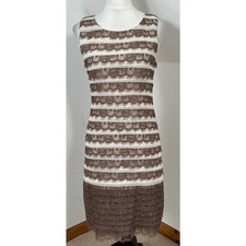 Phase Eight Shift Dress Cream & Beige Brown Size 8 Eyelash Lace Layered Party