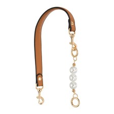 20 Inch PU Leather Purse Strap with Light Gold Buckles and Pearl, Yellow-Brown