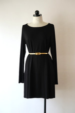 Eileen Fisher Black Stretchy Jersey Boat Neck Long Sleeve Tshirt Dress Women L