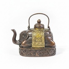 Teekanne mit Elefantenk&ouml;rper bronzefarben Elefantenkanne Ornamental f&uuml;r Tee-Ecke