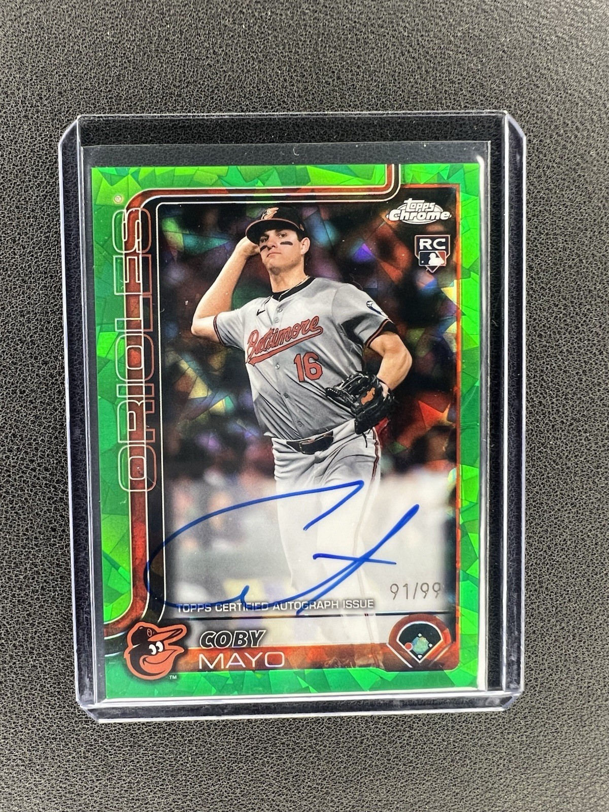 Coby Mayo 2025 Topps Chrome Sapphire Green Refractor Auto /99 #RA-CMA Orioles RC