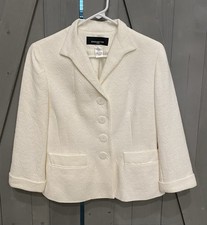Jones New York Petites Ivory Geometric Textured Blazer 6P Lined Button Pockets
