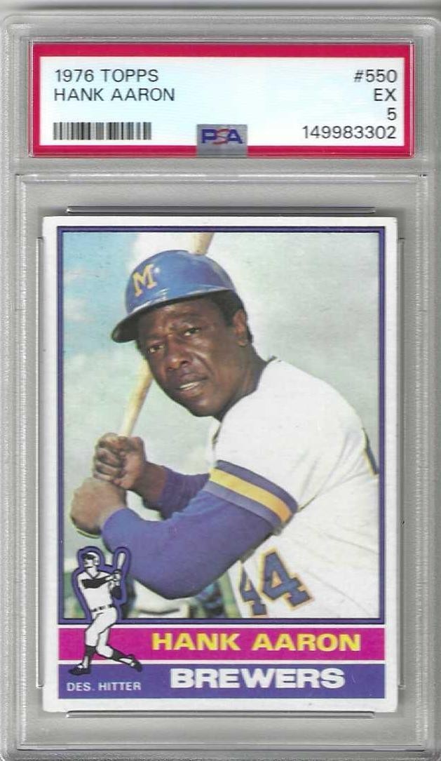 1976 Topps HANK AARON Milwaukee Brewers # 550 PSA 5 Excellent view 1