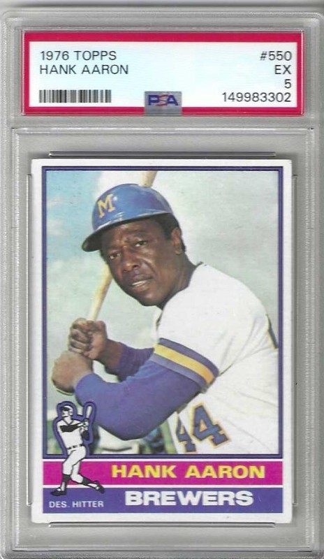 1976 Topps HANK AARON Milwaukee Brewers # 550 PSA 5 Excellent