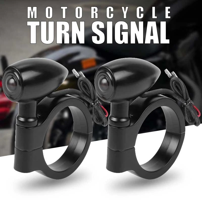 2Pcs Motorcycle LED Turn Signal Lights 41mm Fork Clamp Blinker Amber Indicator - Image 2 of 4