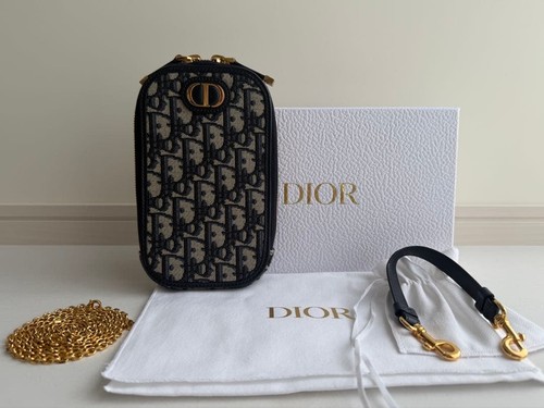 Christian Dior Montaigne Phone Holder Navy Women's Used From Japan