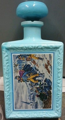 1969 FLETCHER/DANT Blue SLAG Milk GLASS Washington on Delaware EAGLE DECANTER 9''