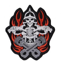 Skull Biker Patch Scary Skeleton Fire Flames Outlaw Motorcycle Rider Gang Logo