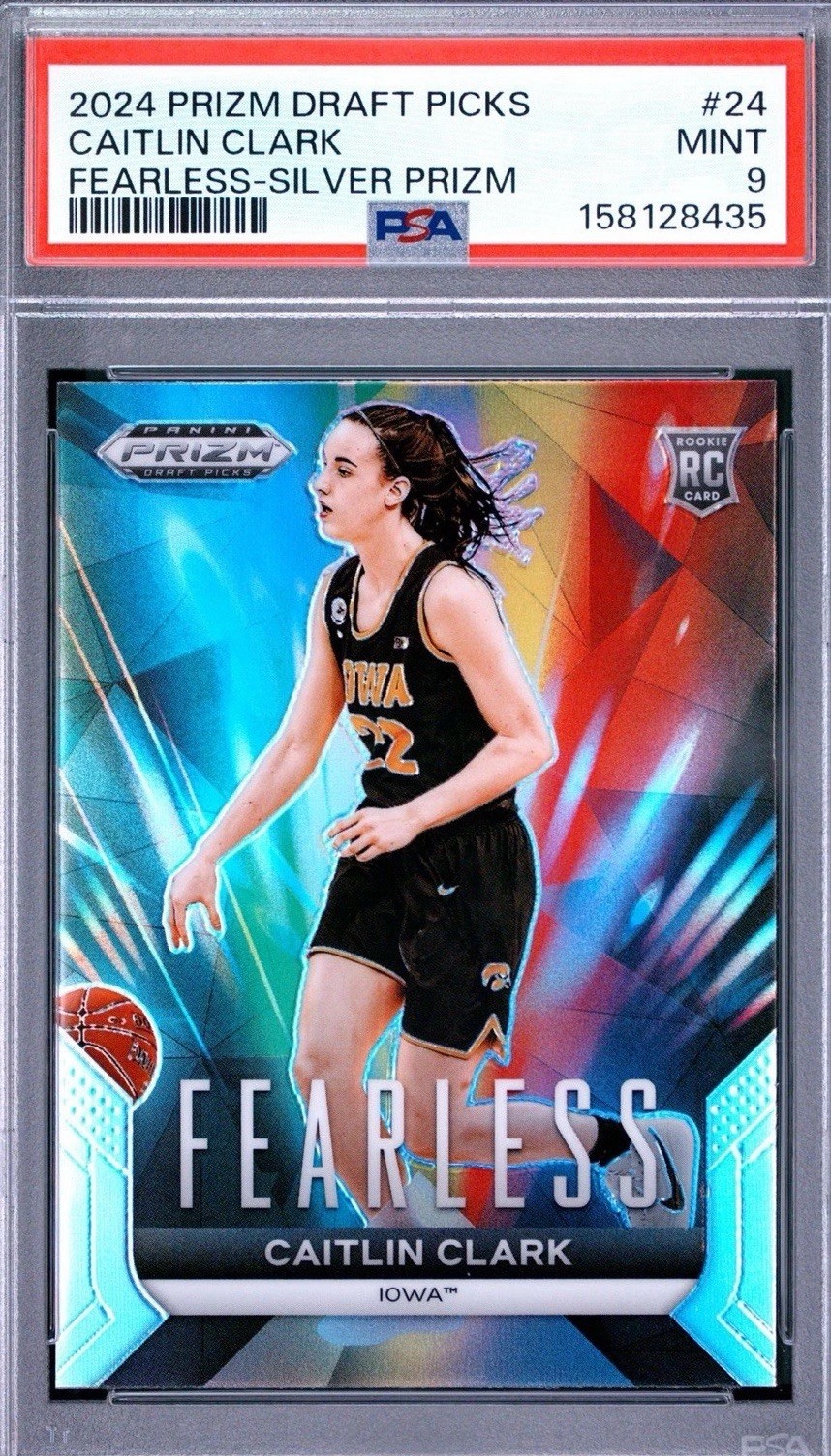 2024 PRIZM DRAFT PICKS #24 CAITLIN CLARK FEARLESS-SILVER PRIZM PSA 9
