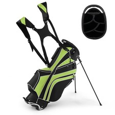 Lightweight Golf Stand Carry Bag W/6 Way Dividers 8 Pockets Rain Hood Green