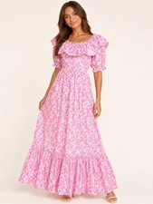 LoveShackFancy Tara Dress Pink Berry Fields Floral Maxi Dress NWT Size 2