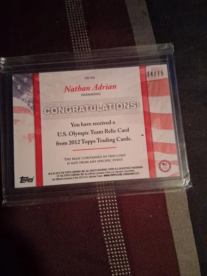 2012年托普斯美国奥林匹克队遗物内森·阿德里安系列34/75纪念品遗物 — 第 2/4 张图片