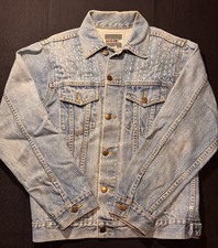 Vintage Denim Jacket Medium Hand Stitched Embroidered Custom One of One