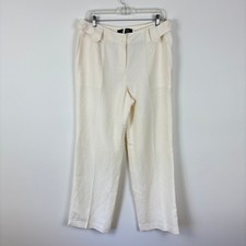 Kasper White Trouser Pants Linen Blend 12 pockets casual career office
