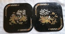 2 Vintage Retro 50s-70s Chinese Temple Black Print Metal Placemats Oriental (67)