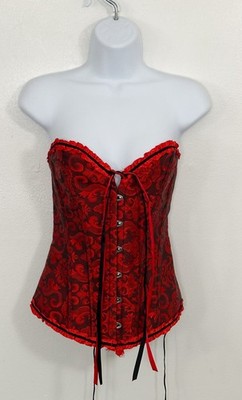 Red Black Bustier Corset Steel Boned Vamp S Lace Up Goth Dark Romantic