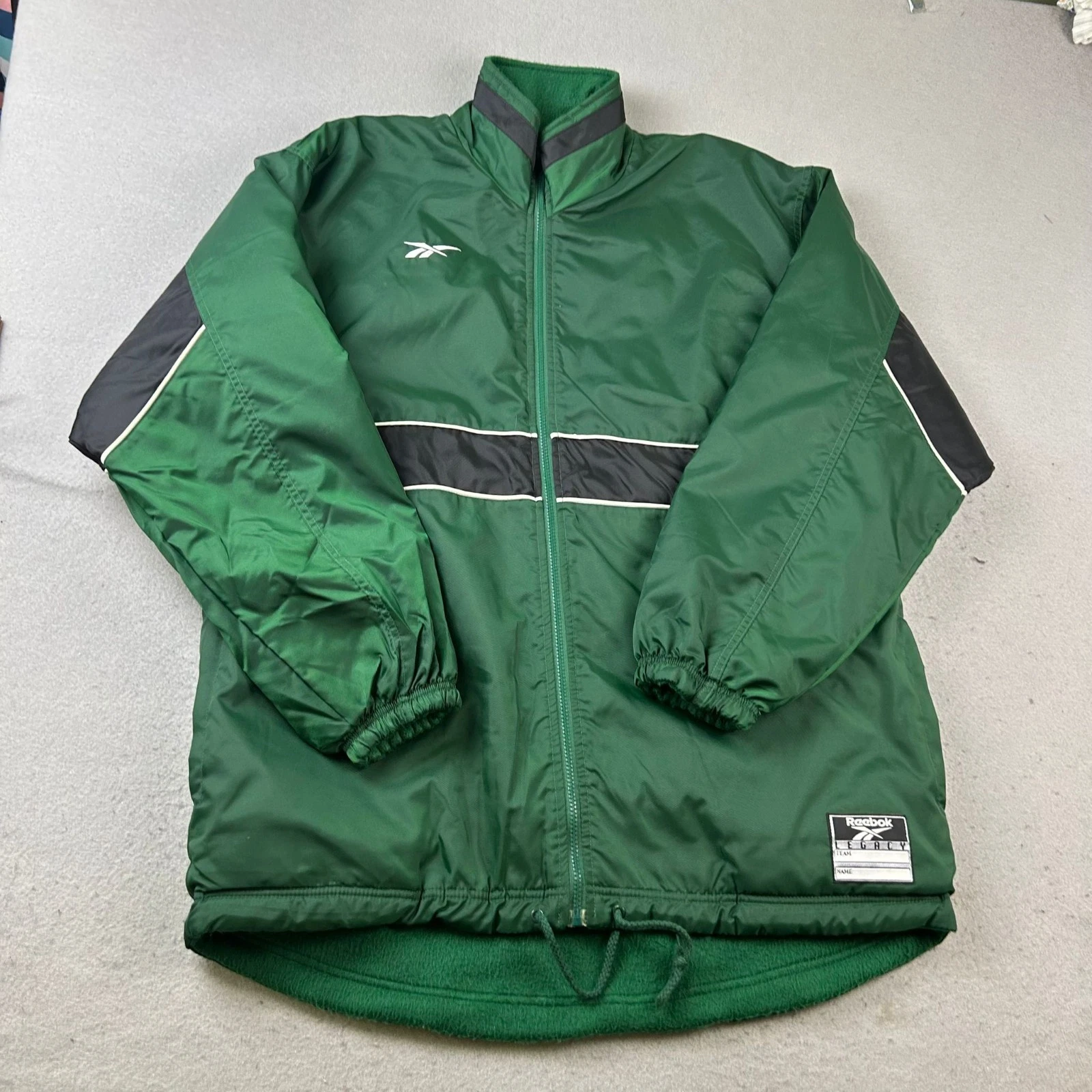 Reebok Jacket Mens Medium Green Full Zip Fleece Reversible Long Sleeves Pullover