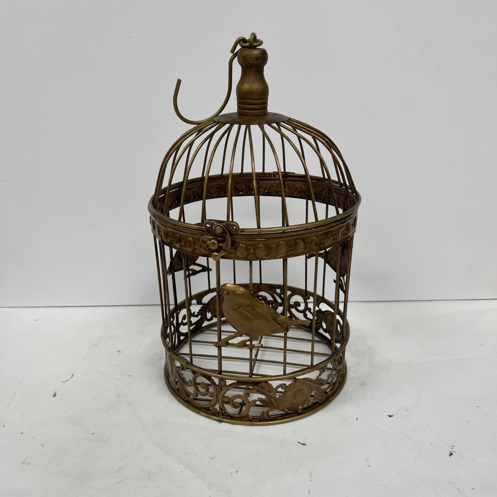 Wire Steel Dome Bird Cage Golden Ornate Decor