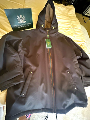 Holland Cooper Hooded Full Zip Lined Mid-Length Jacket Brown Women s ￼One Size