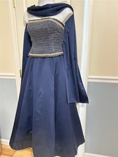 Vintage Jovanni Strapless Beaded Gown Dress Size 12 34" Bust Navy Blue