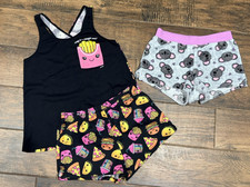 OG Justice Girls Pajama Set Size 10 Food Print Tank Top Shorts  Fleece Shorts