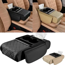 Car Armrest Cushion w/ Cup Holder & Phone Slot Cover Center Console Box Pad Mat