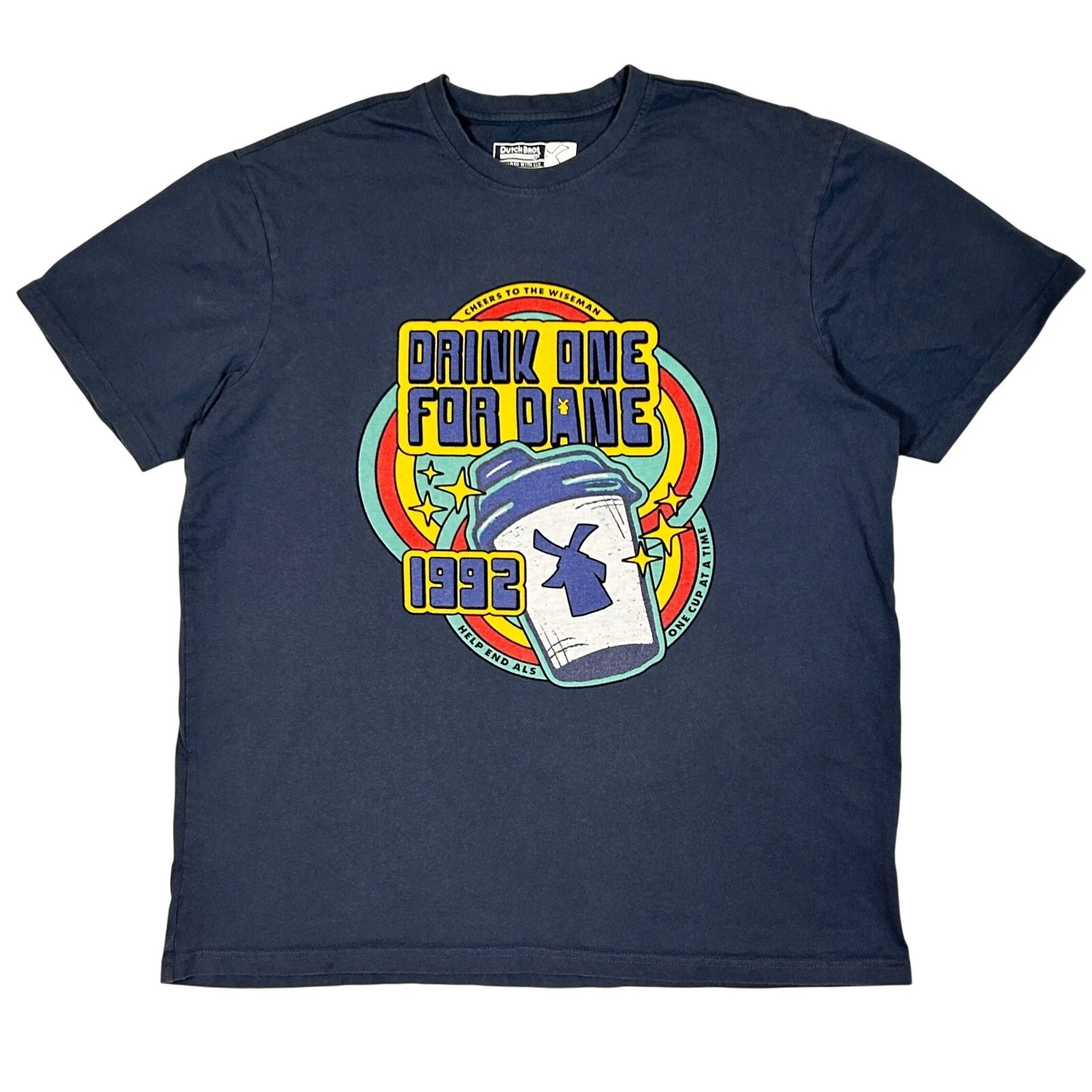 Dutch Bros T Shirt Retro 90s Grahic Coffee Culture Retro Navy Gray Blue XL