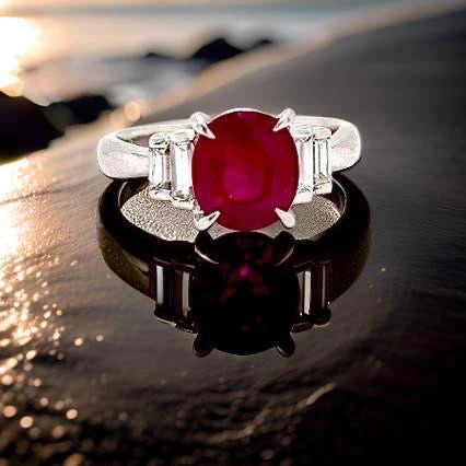 Ruby and Diamond Platinum Ring - image 1