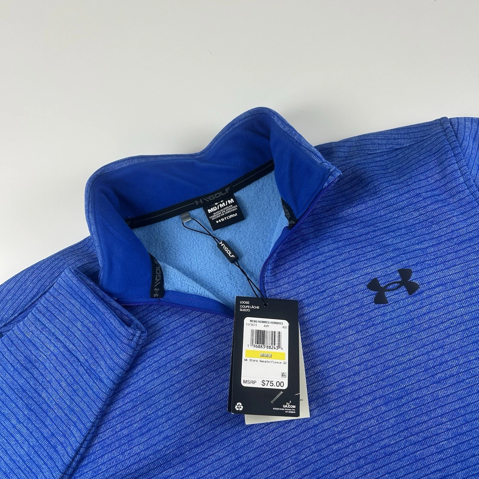 Under Armour Men’s SZ M Golf Blue Striped 1/4 Zip Fleece Long Sleeve NWT