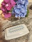 PYREX VINTAGE Snowflake Garland Blue Covered Butter Sticks Dish & Lid #72-B Exc