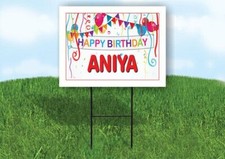 ANIYA HAPPY BIRTHDAY BALLOONS 18 in x 24 in Yard Sign Road Sign with Stand