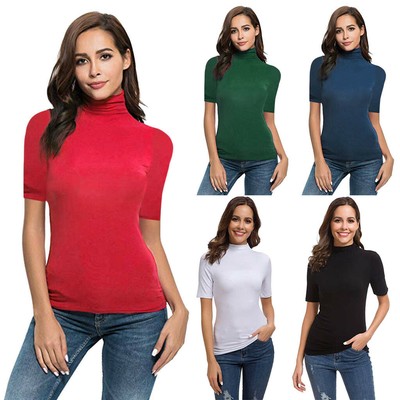 women's mock neck short sleeve tops