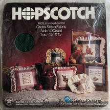 New Hopscotch Plaid Cross Stitch Fabric Aida 14 Count 15" x 15" Dark Green/Tan
