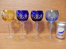 4 Ajka Crystal Carilla Balloon Wine Cut to Clear glasses 8 1/4 Tall Free Ship