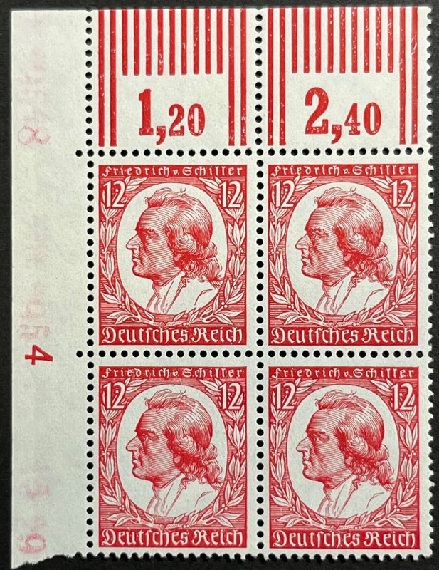 Germany, Scott #447, Friedrich von Schiller, Beautiful Corner Block of 4 MNH, VF