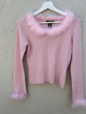 Cooper Key Pink Sweater Size with Pink Plush Collar Size M