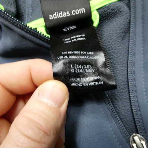 Adidas Jacket Youth Large Steel Blue Neon Green Full Zip Tech Hoodie Hooded - Picture 5 of 8