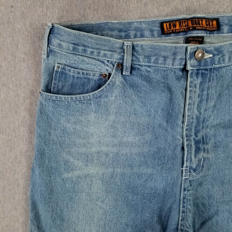 Pantalones de mezclilla Steve & Barry's 38x30 tiro bajo corte bota dobladillo crudo acortado vintage Foto 3 de 4