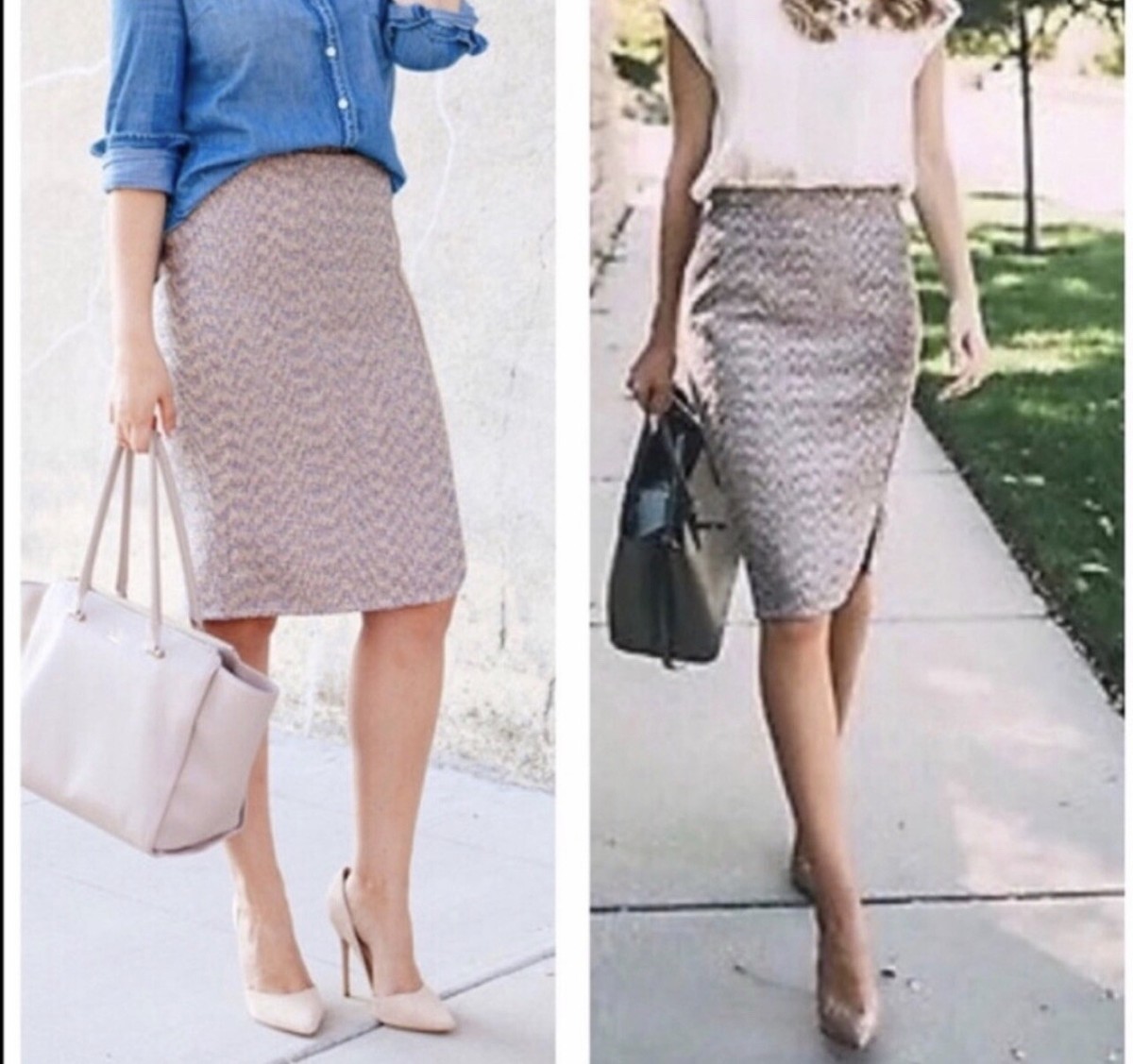 Zip up Pencil Tweed Skirt